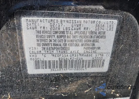 2017 Nissan Sentra Sr z USA, uszkodzony, nr VIN 3N1AB7AP9HY280069